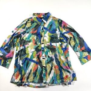 Ali Miles Art To Wear Tunic Shirt Button Front Size 1X